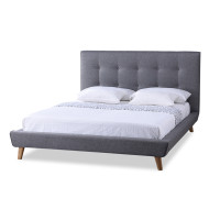 Baxton Studio BBT6537-Full-Grey Jonesy Scandinavian Style Mid-century Grey Full Size Platform Bed